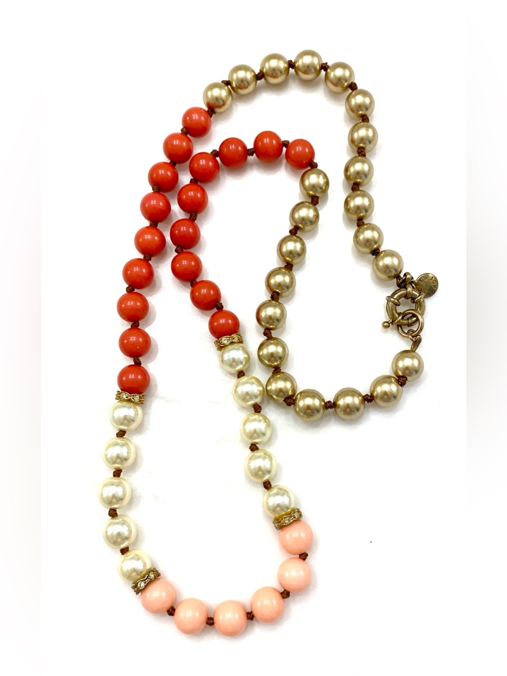 J. Crew Gold, Coral and Pink Beaded Necklace